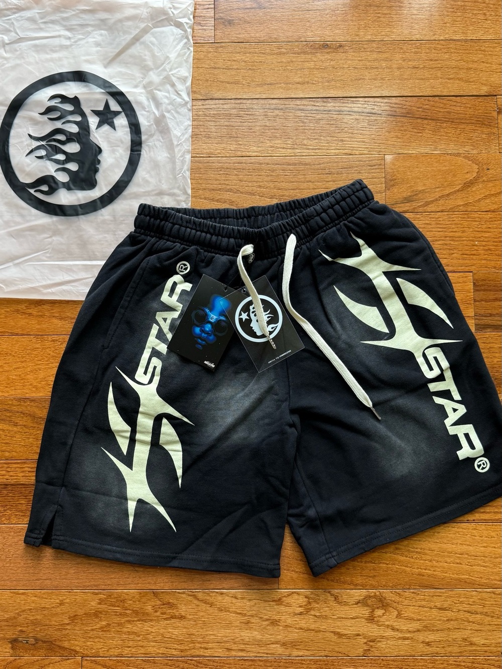 Hellstar Black Men's Shorts with White Hellstar Logo and Drawstring